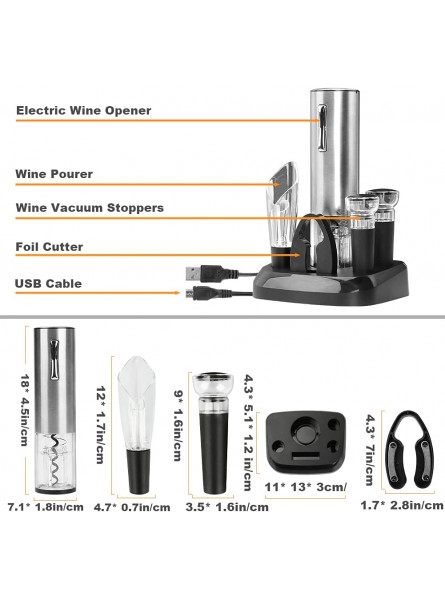 LINGSFIRE Electric Wine Opener with Charging Base Wine Opener Electric Rechargeable with 2pcs Vacuum Stoppers Foil Cutter and Wine Pourer Great Electric Wine Opener Set to Wine Lover as a Gift B099NR3BF6