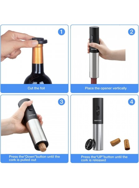 Ramtonx Electric Wine Opener Reusable Automatic Cordless Stainless Steel Wine Bottle Opener Corkscrew for Wine Bottle as Gift Wine Accessories for Women Wine Lover Mother B09T5K7N54