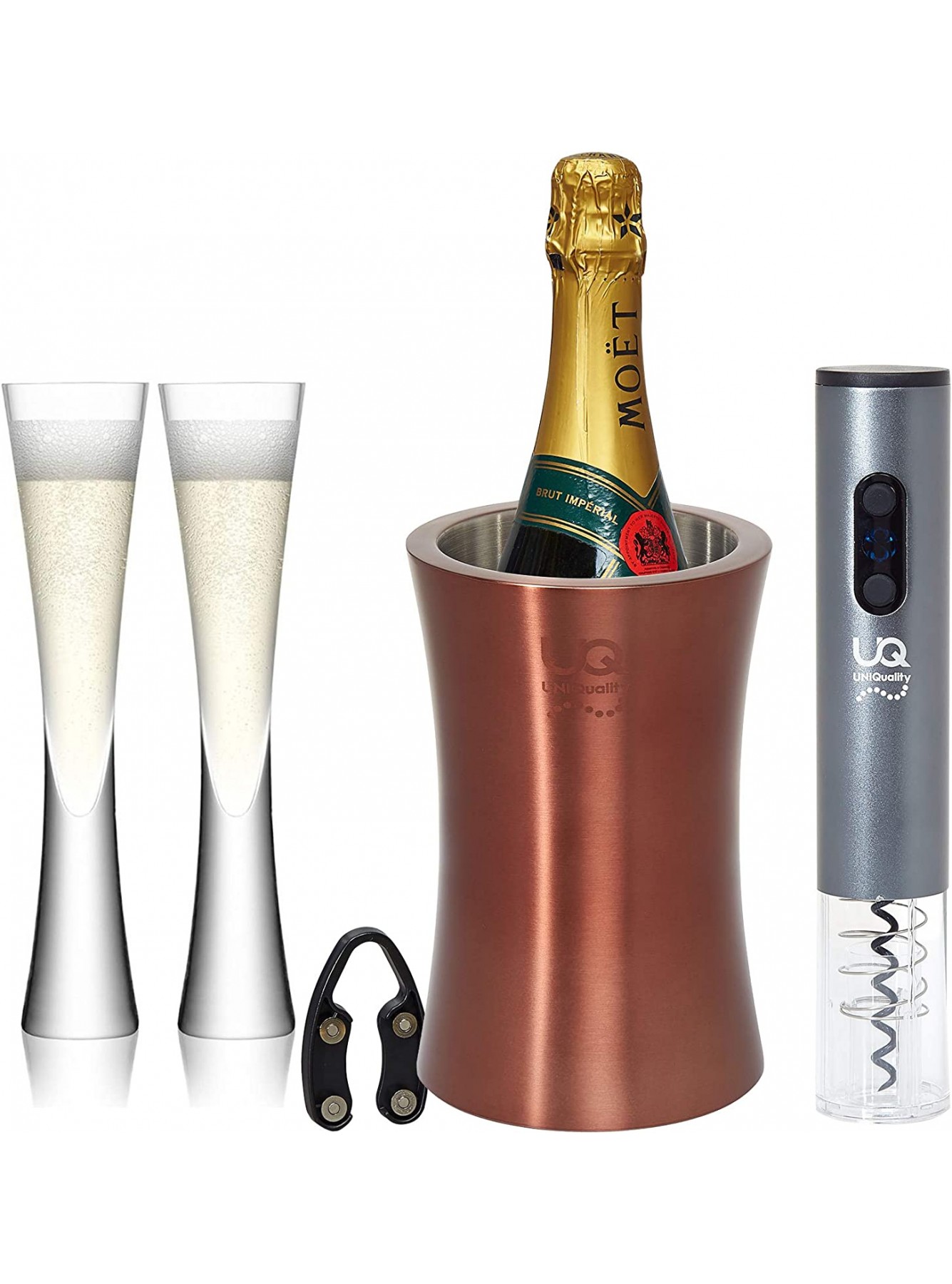 Wine Bottle Cooler with Electric Wine Bottle opener and Foil cutter set. Premium wine gift box. Elegant Stainless steel Champagne bucket. Birthday Wine gifts. Mothers Day gift B08DNLVKLY