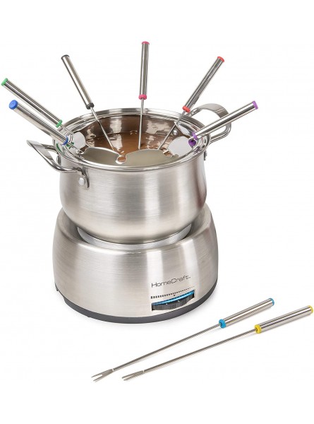 HomeCraft HCFP8SS 8-Cup Deluxe Stainless Steel Electric Chocolate Fondue Set With Die Cast Handles 8 Color-Coded Forks 2-Quart Capacity Temperature Control B08GG9J4LV
