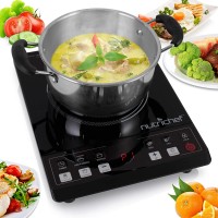 NutriChef Small Appliance Countertop Burner Infrared Cooktop Ceramic Cookware Electric Stovetop Tempered Glass LCD Display Keep Warm 1200W 120V Black Chrome B01FSLNK8E