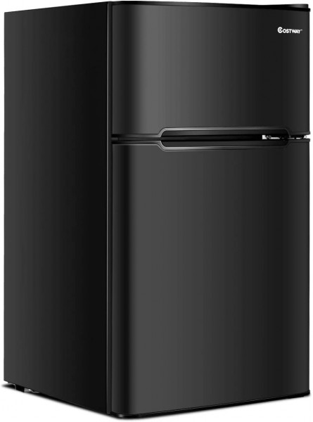 COSTWAY Compact Refrigerator 3.2 cu ft. Unit 2-Door Mini Freezer Cooler Fridge with Reversible Door Removable Glass Shelves Mechanical Control Recessed Handle for Dorm Office Apartment Black B078XTF1QR