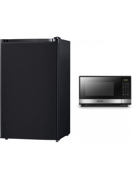 Midea WHS-160RB1 Single Reversible Compact Refrigerator 4.4 Cubic Feet Black & BLACK+DECKER EM031MB11 Digital Microwave Oven 1000W 1.1cu.ft Black & Stainless Steel 1.1 Cu.ft B09WMV94S1