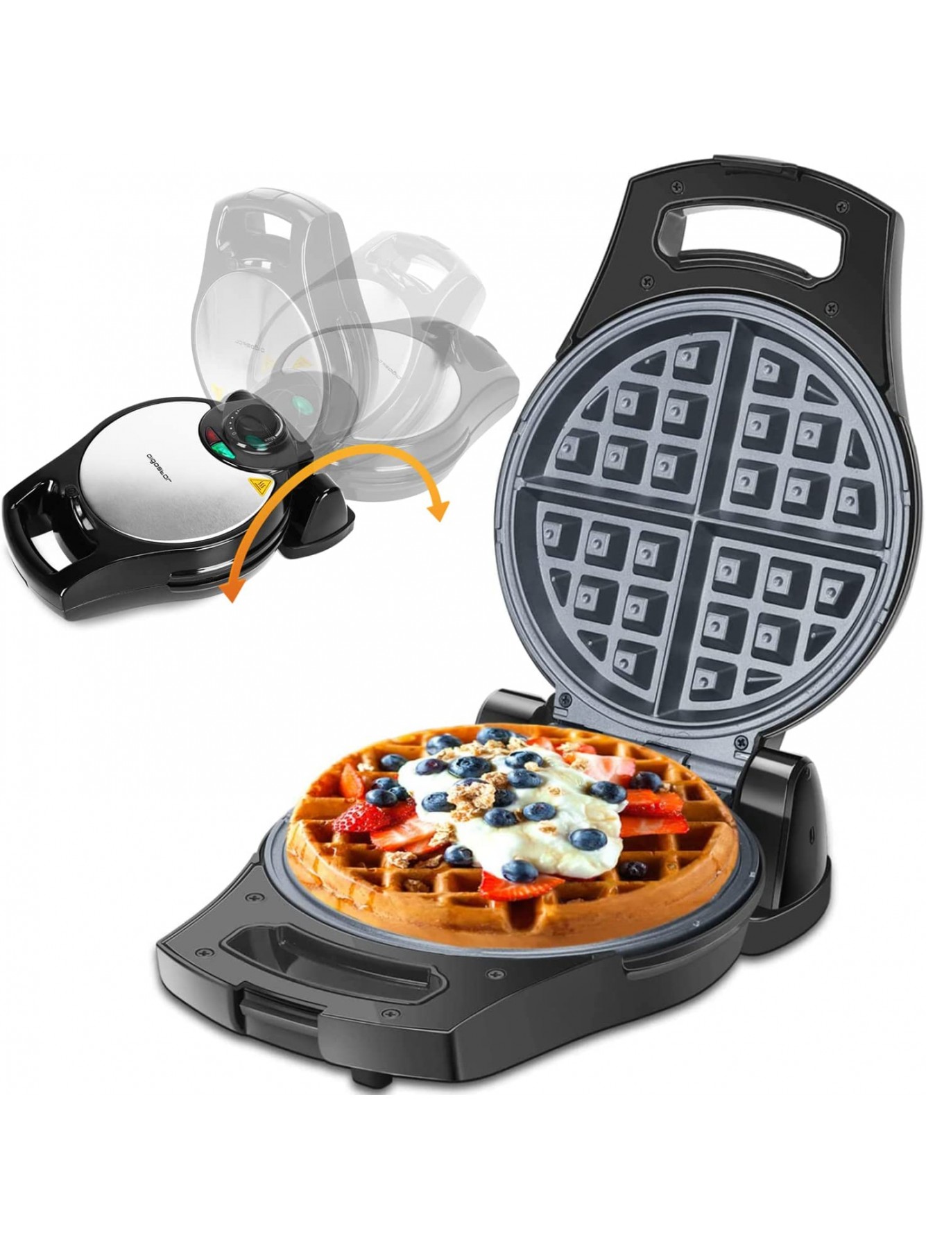 Belgian Waffle Maker 8 Inch Flip Waffle Irons with Non-Stick Surfaces 900W Waffle Makers with Temperature Control 4 Slice Black ETL Certificated Aigostar B082TPWCJP