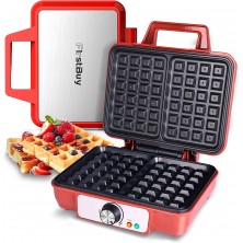 FirstBuy Belgian Waffle Maker 1080W Small Waffle Iron with Adjustable Temperature Control Knob 2 Slices Square Non-Stick Waffle Machine with Cool-touch Handle and Indicator Lights for Children Red B09BD1VT6T
