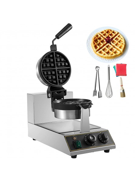VBENLEM 110V Commercial Round Waffle Maker Nonstick Rotated 1100W Electric Waffle Machine Stainless Steel Temperature and Time Control Suitable for Bakeries Snack Bar Family B07W6V8J1G