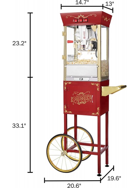 Great Northern Popcorn 969915UBY Matinee Popcorn Machine with Cart 8oz Red B08V9CVWL6