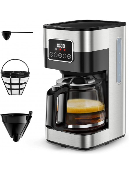 10 Cup Coffee Maker Programmable Coffee Maker Drip with Glass Coffee Pot Stainless Steel Coffee Maker with Timer and Strength Control Automatic Coffee Machine Includes Reusable Filter B09ZXTLHHB