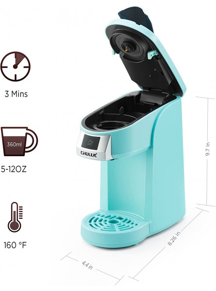 CHULUX Single Cup Coffee Maker Machine,12 Ounce Pod Coffee Brewer,One Touch Function for Brewing Capsule or Ground Coffee,Cyan B08C4VZ252