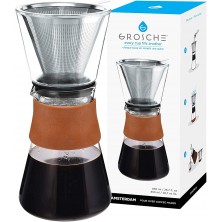 GROSCHE Amsterdam Craft Pour over coffee maker with removable glass top removable coffee pot and permanent Coffee filter. 850 ml 27.6 fl oz capacity pour over coffee dripper B073V3T3DJ