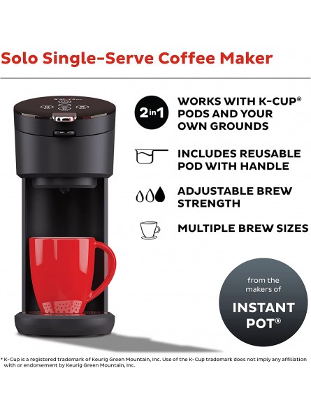 Instant Pot Solo 2-in-1 Singe Serve Coffee Maker for Ground Coffee K-Cup Pod Compatible Coffee Brewer Includes Reusable Coffee Pod 8 to 12oz. Brew Sizes 40oz. Water Reservoir Black B096BGY8LB
