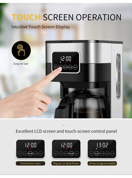 SHARDOR Coffee Maker, Touch-Screen 10-cup Programmable with Glass Carafe Stainless Steel B088FK7PP3