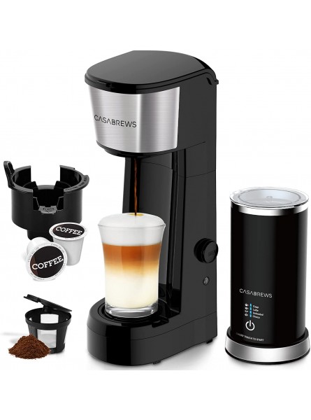 Single Serve Coffee Maker with Milk Frother 2 In 1 Single Cup Coffee Maker for K Cup or Ground Coffee Fast Brew K Cup Coffee Maker for Cappuccino and Latte Coffee Machine Gift for Dad Mom Men Women B09DC8XT6G