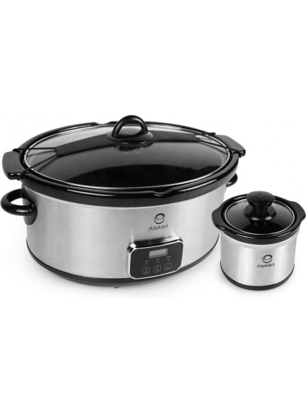 Ateken Slow Cooker 7 Quart Crock Digital Programmable with Clip-tight Lid for Easy Transport Stainless Steel Set Silver B08JHWHDG7