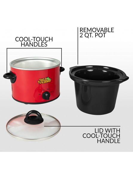 Taco Tuesday 2-Quart Fiesta Slow Cooker With Tempered Glass Lid Cool-Touch Handles Removable Round Ceramic Pot Red B087HH1W2N