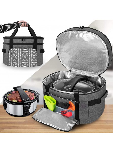 YARWO Slow Cooker Travel Bag with Bottom Board Compatible with Crock-Pot and Hamilton Beach 6-8 Quart Oval Slow Cooker Double Layers Slow Cooker Carrier Gray with Arrow Bag Only B08SJ8SFM5