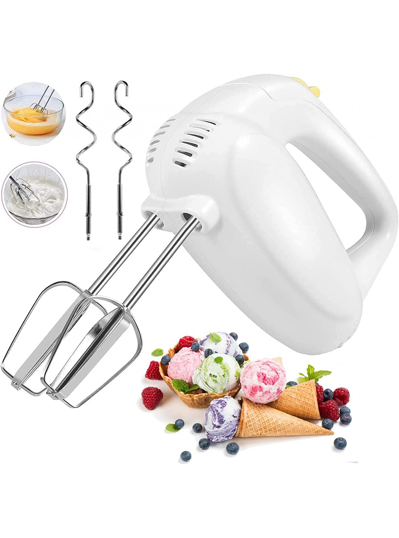 2022 Hand Mixer Electric 5 Speeds Selection Portable Handheld Kitchen Whisk Lightweight Powerful Handheld Electric Mixer Stainless Steel Egg Whisk with 2 Beaters & 2 Dough Hooks for Cake Baking Cooking B09PH2N1G2