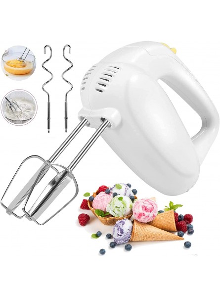 2022 Hand Mixer Electric 5 Speeds Selection Portable Handheld Kitchen Whisk Lightweight Powerful Handheld Electric Mixer Stainless Steel Egg Whisk with 2 Beaters & 2 Dough Hooks for Cake Baking Cooking B09PH2N1G2