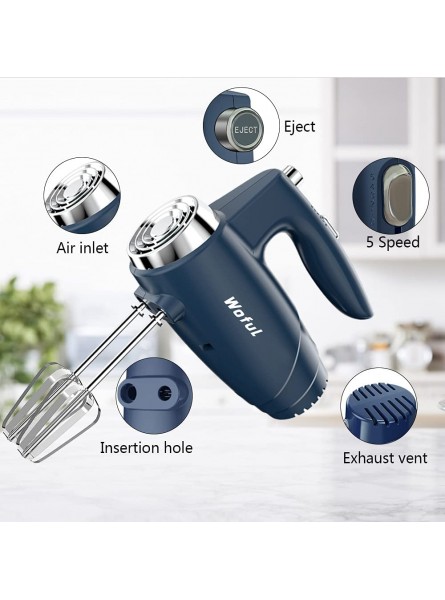 5-Speed 200W Electric Hand Mixer,with Eject Button,4 Stainless Steel AttachmentsBeaters and Dough Hooks,for Whipping Cake Cream,Dough,Cookies,Blue B0948TKJX8