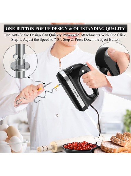 BAIGELONG Hand Electric Mixer 300W Ultra Power Food Kitchen Mixer with 5 Self-Control Speeds + Turbo Boost 5 Stainless Steel Attachments Handheld Mixer for Baking Black B09TQZKRTQ