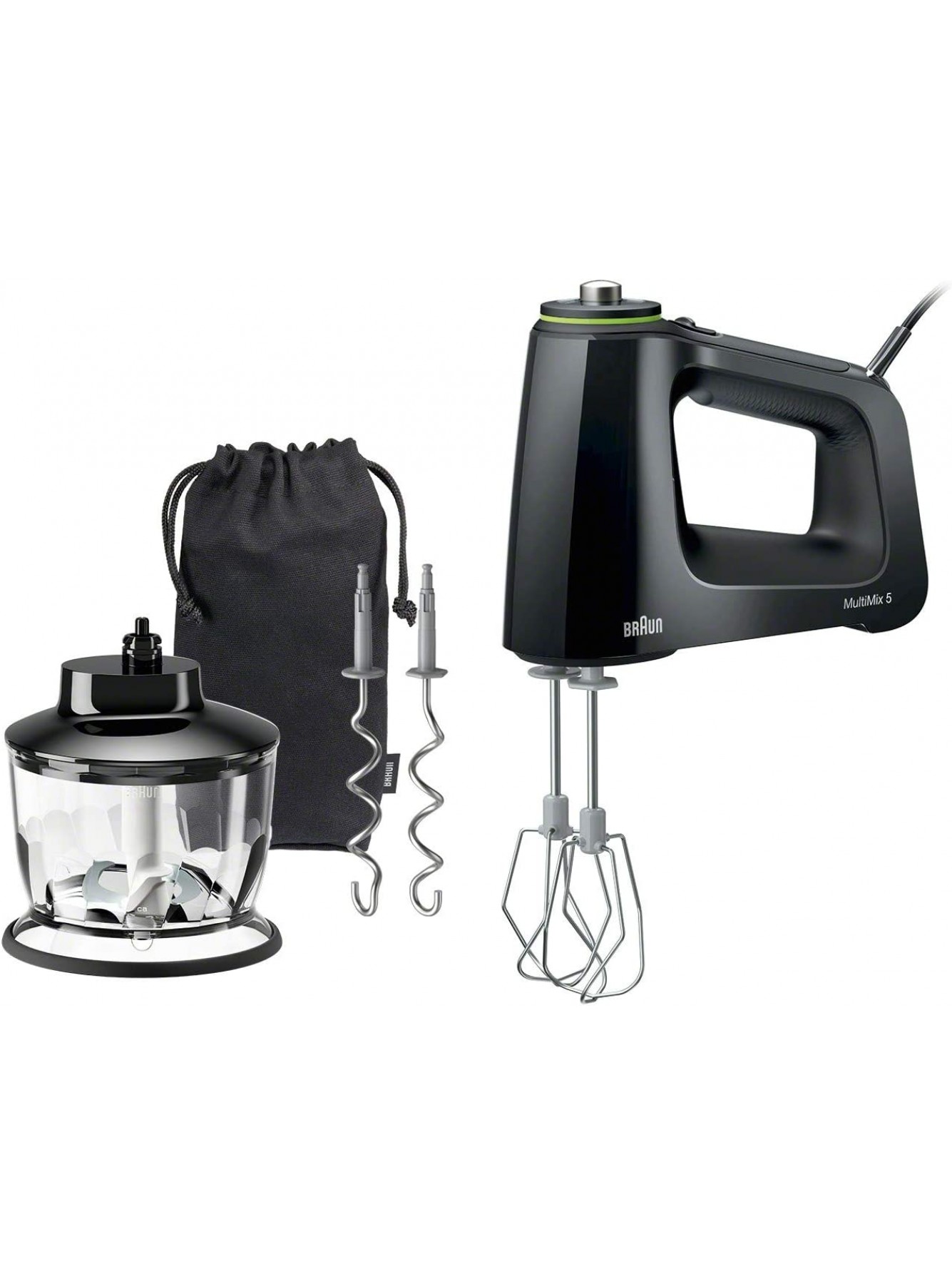 Braun Electric Hand Mixer 9-Speed 350W Lightweight with Soft Anti-Slip Handle Accessories to Beat & Whisk Multi-Whisk Dough Hooks to Knead & 2-Cup Chopper + Storage Bag MultiMix 5 HM5130 B07FRKGLFG