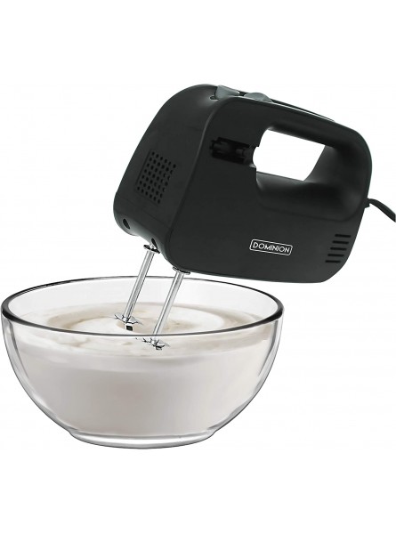 Dominion Electric Hand Mixer 3 Mixing Speeds Clever Built In Beater Storage 2 Stainless Steel Chrome Beaters Ideal for Whipping & Mixing Cookies Cakes Dough Batters Cool Touch Handle Black B084BNQ6YT