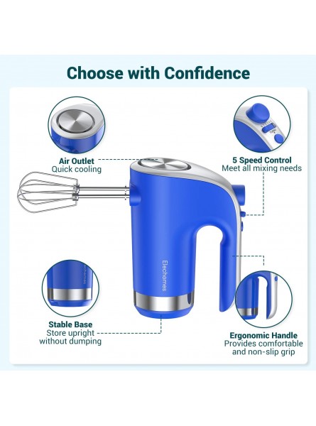 Electric Hand Mixer Elechomes Handheld Mixer with 5 Speed & Turbo Boost Includes Beaters and Whisk for Cream Cake Cookies and Eggs Blue B08DNH81HV