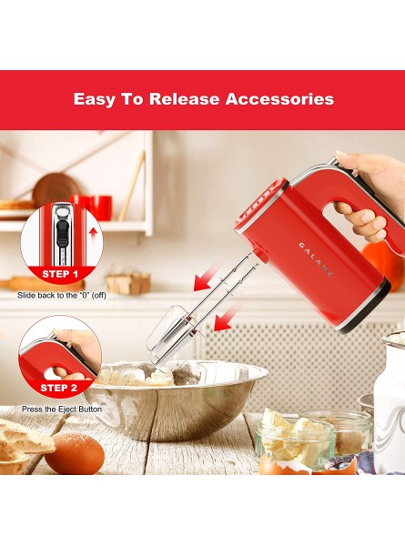 Galanz 5-Speed Lightweight Electric Hand Mixer with Dough Hooks Beaters & Storage Base + Simple Eject Button 5 Speeds + Turbo 150W Retro Red B09LCRJX6H