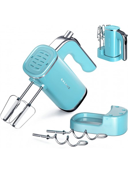 Galanz 5-Speed Lightweight Electric Hand Mixer with Dough Hooks Beaters & Storage Base + Simple Eject Button 5 Speeds + Turbo 150W Retro Blue B0B5CM34XP