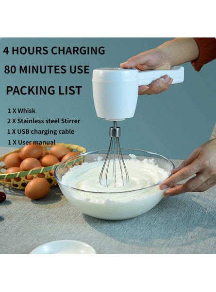 Hand Mixer Cordless Hand Mixer Hand Mixer Electric 5-speed Usb Rechargeable with Stainless steel Mixer Whips White B08TWK5PL8