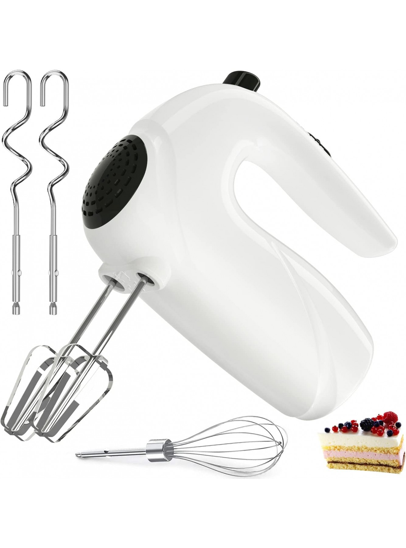 Hand Mixer Electric 120W Handheld Mixer 5 Speeds for Baking Cake Egg Cream Food Beater Turbo Boost Self-Control Speed + 5 Speed + Eject Button + 5 Stainless Steel Accessories B08ZCMV9LC
