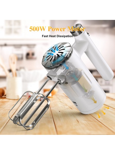 Hand Mixer Electric 500W Power Handheld Mixer with Continuously Variable Speed Control + Eject Button + 5 Stainless Steel Accessories Kitchen Mixer for Easy Whipping Baking Cake White+Silver B09GJSVDBS