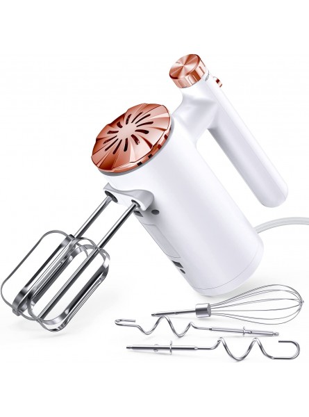 Hand Mixer Electric 500W Power Handheld Mixer with Continuously Variable Speed Control + Eject Button + 5 Stainless Steel Accessories Kitchen Mixer for Easy Whipping Baking Cake White + Rose Gold B09S5TPCZ9