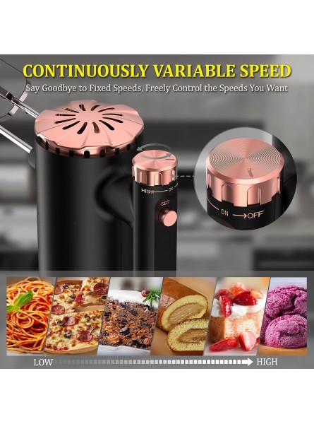 Hand Mixer Electric 500W Ultra Handheld Mixer with Continuous Variable Speed Kitchen Mixer + One-Button Pop-UP + 5 Stainless Steel Accessories Food Mixer Easily Whipping Cream Black+Rose Gold B0995DMKR6