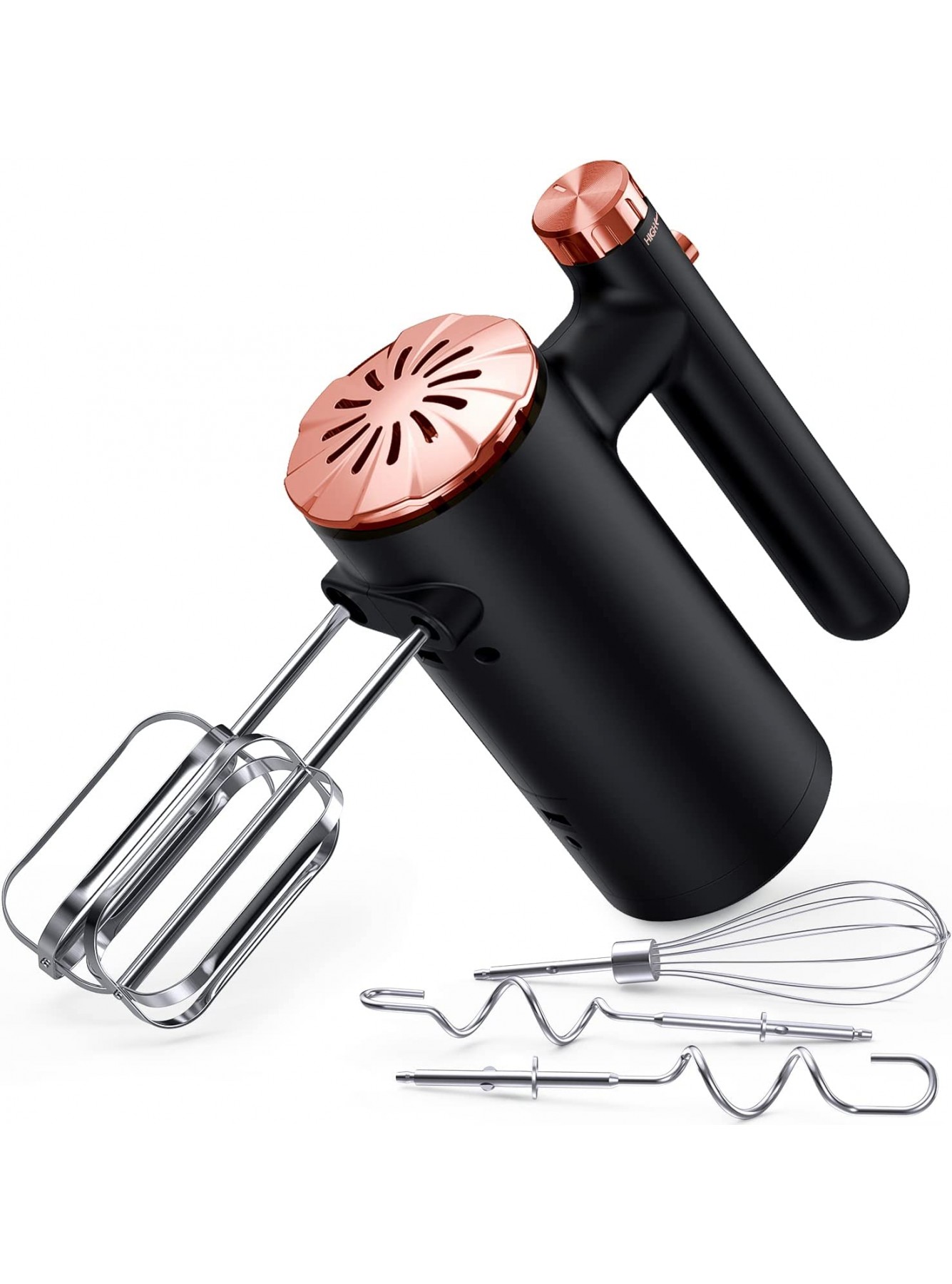 Hand Mixer Electric 500W Ultra Handheld Mixer with Continuous Variable Speed Kitchen Mixer + One-Button Pop-UP + 5 Stainless Steel Accessories Food Mixer Easily Whipping Cream Black+Rose Gold B0995DMKR6