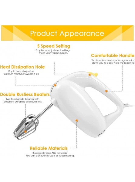 Hand Mixer Electric,5-Speed Hand Mixer Electric with Turbo Handheld Kitchen Mixer Electeic Beaters,4 Stainless Steel Accessories for Easy Whipping Mixing Cookies Brownies Cakes B08WWZ67FL