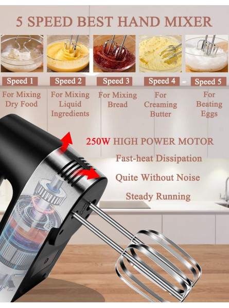 Hand Mixers Kitchen Handheld 5-Speed Best Kitchen Electric Hand Mixer with Turbo Boost Eject Button and Stainless Steel Accessories2x Flat Beaters 2x Dough Hooks 1x whisk For Egg White Whipping B099K2RLQ4