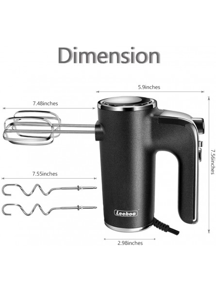 LEEHOO Hand Mixer Electric,5-Speed Hand Mixer with Turbo Handheld Egg Beaters Electric Includes Small Hand Mixers &Dough Hooks Attachments Black B09X9SDGF7