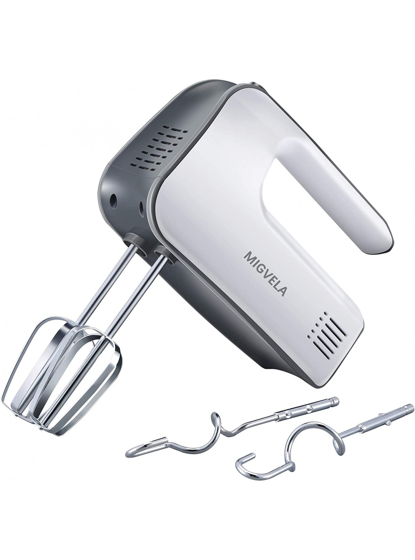 MIGVELA Hand Mixer Electric Kitchen Handheld Mixer Egg Beater Come with 4 Stainless Steel Accessories2 Dough Hooks 2 Beaters for Whipping Cakes Eggs Cream Cookies Brownies Dough Batters Potatoes White grey B08Y6S8RR1