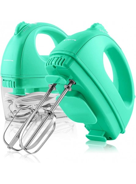 Ovente Portable Electric Hand Mixer 5 Speed Mixing 150W Powerful Blender for Baking & Cooking with 2 Stainless Steel Chrome Beater Attachments & Snap Clear Case Compact Easy Storage Turquoise HM161T B08QZZBZ5J