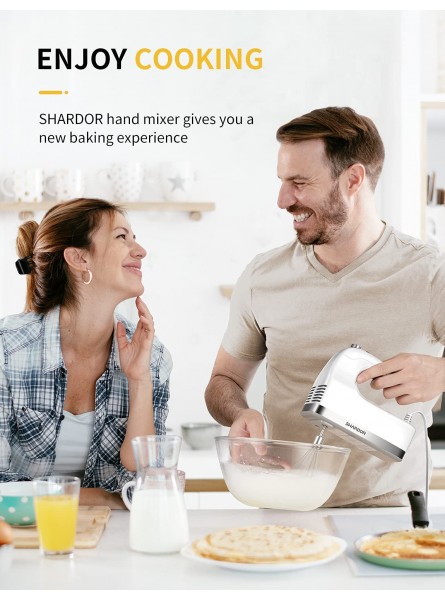 SHARDOR Hand Mixer 350W Handheld Mixer with Storage Case 5-Speed Plus Turbo Hand Mixer Electric With 5 Stainless Steel Attachments2 Beaters 2 Dough Hooks and 1 Whisk White B082SKDF96