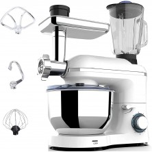 3 IN 1 Household Stand Mixers 850W Kitchen Food Standing Mixer 6 Speed & Pulse Kitchen Electric Mixer with 6.5 QT Stainless Steel Bowl Beater Hook Whisk Meat Grinder Juice Extracter White B09HKQLJS6