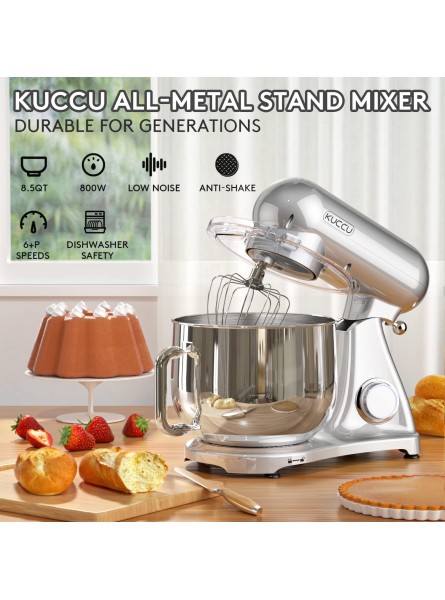 KUCCU Stand Mixer 8.5 Qt 800W 6-Speed All Metal Household Stand Mixer,Tilt-Head Food Dough Mixer,Dough Hook,Whisk Beater Egg white separator Silver B09GY2CPLC