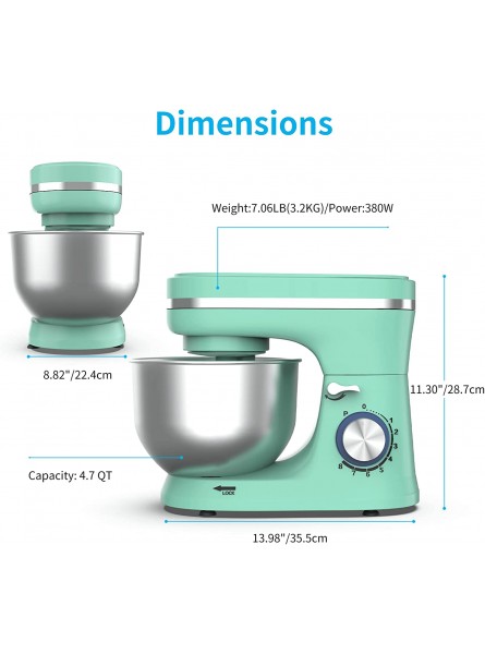 Stand Mixer 4.7QT 8-Speed Tilt-Head Kitchen Dough Mixer Electric Mixer with Stainless Steel Bowl Wire Whip Dough Hook and Beater Green B09MSB4T1P