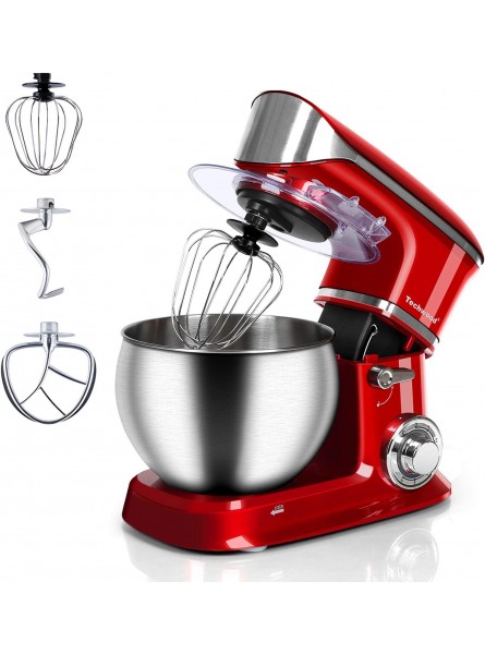 Stand Mixer Electric Mixer Techwood 6-QT 800W high power 6-Speed Food Mixer Tilt-Head Kitchen Electric Dough Mixer with Stainless Steel Bowl Dough Hook Wire Whip and Beater Red B08LFWGJXR