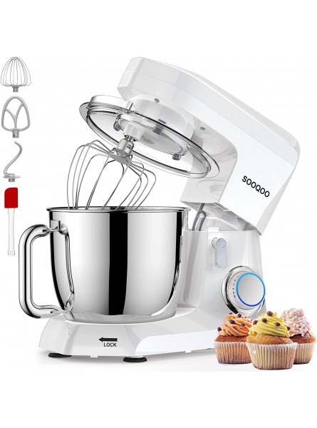 Stand Mixer SOOQOO 4.8Qt 500W 10-Speed Tilt-Head Electric Kitchen Mixer Food Mixer with Dough Hook Flat Beater Wire Whisk Mixing Bowl for Baking Cake Cookie Pizza Muffin Salad White B09JSJ5ZD5