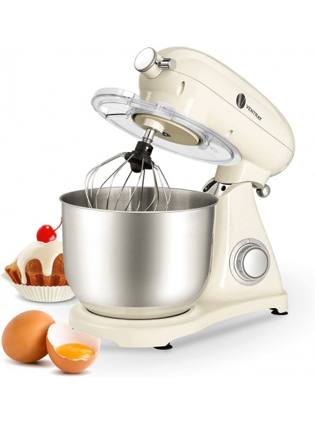 VENTRAY All Metal Stand Mixer Pasta Attachment Hub 6-Speed Tilt-Head with Dough Hook Whisk Beater Pouring Shield & 6.35-QT Stainless Steel Bowl Beige B099WLNSC8
