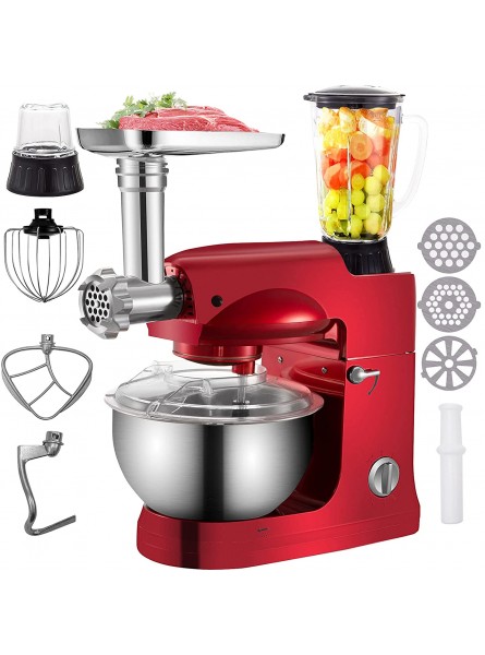VEVOR Stand Mixer,4 in 1 1000W Multifunctional Electric Kitchen Mixer 6-Speed Meat Grinder Juice Blender with 5.3QT Stainless Steel Bowl Hook Whisk and Beater Tilt-Head Dough Machine Red B08X2S85Z6
