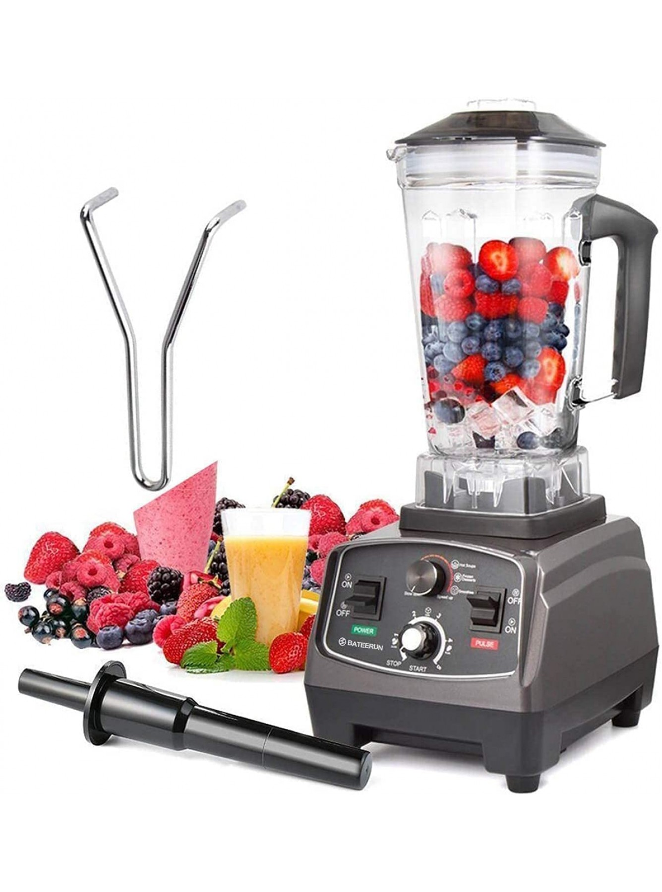 BATEERUN Blender Professional Countertop Blender with Tool 2200W High Speed Smoothie Blender for Shakes and Smoothies commercial blender easy to disassemble the blade B08ZYXFMW3