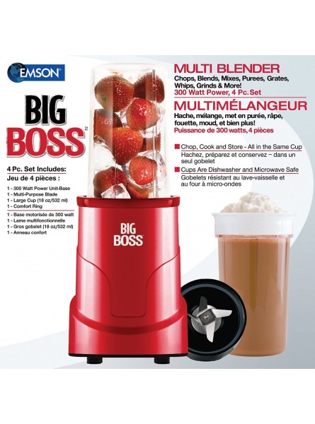 Big Boss 8866 4-Piece Personal Countertop Blender Mixing System 300-watt Red B00BS4EF0S